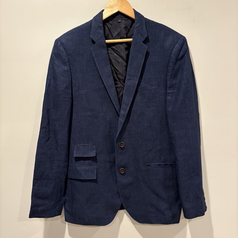 J Crew Ludlow Ormezzano Italy Pure Linen Mens 40R Navy Blue Chambray Blazer